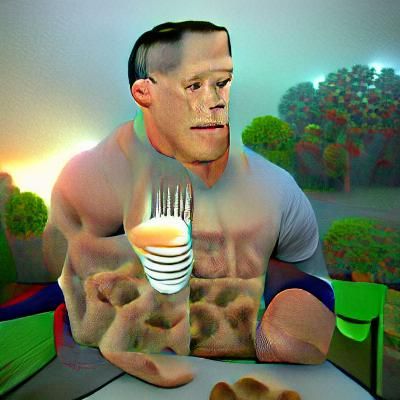 Surreal Breakfast Scene with Volumetric Lighting