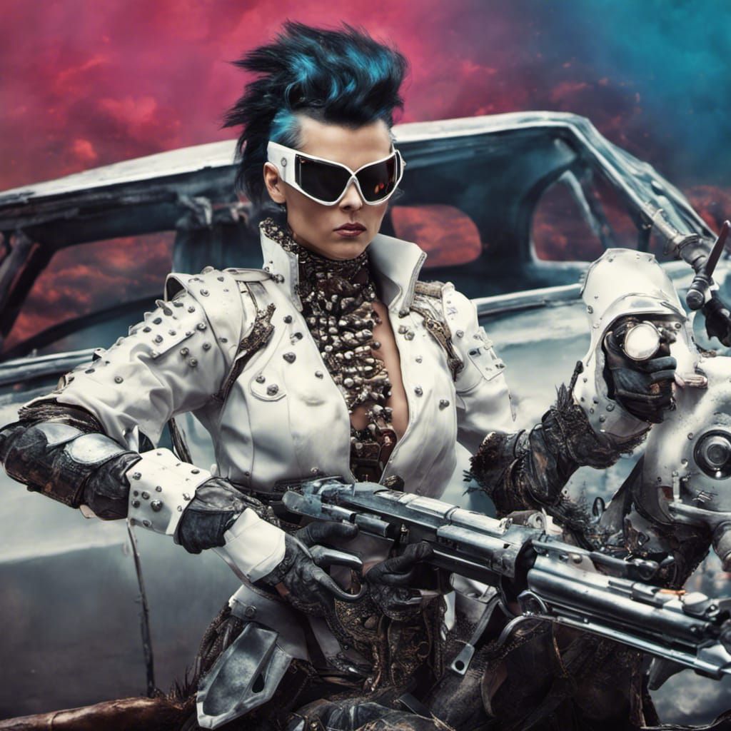 Cyberpunk Woman with Colt Army and Car