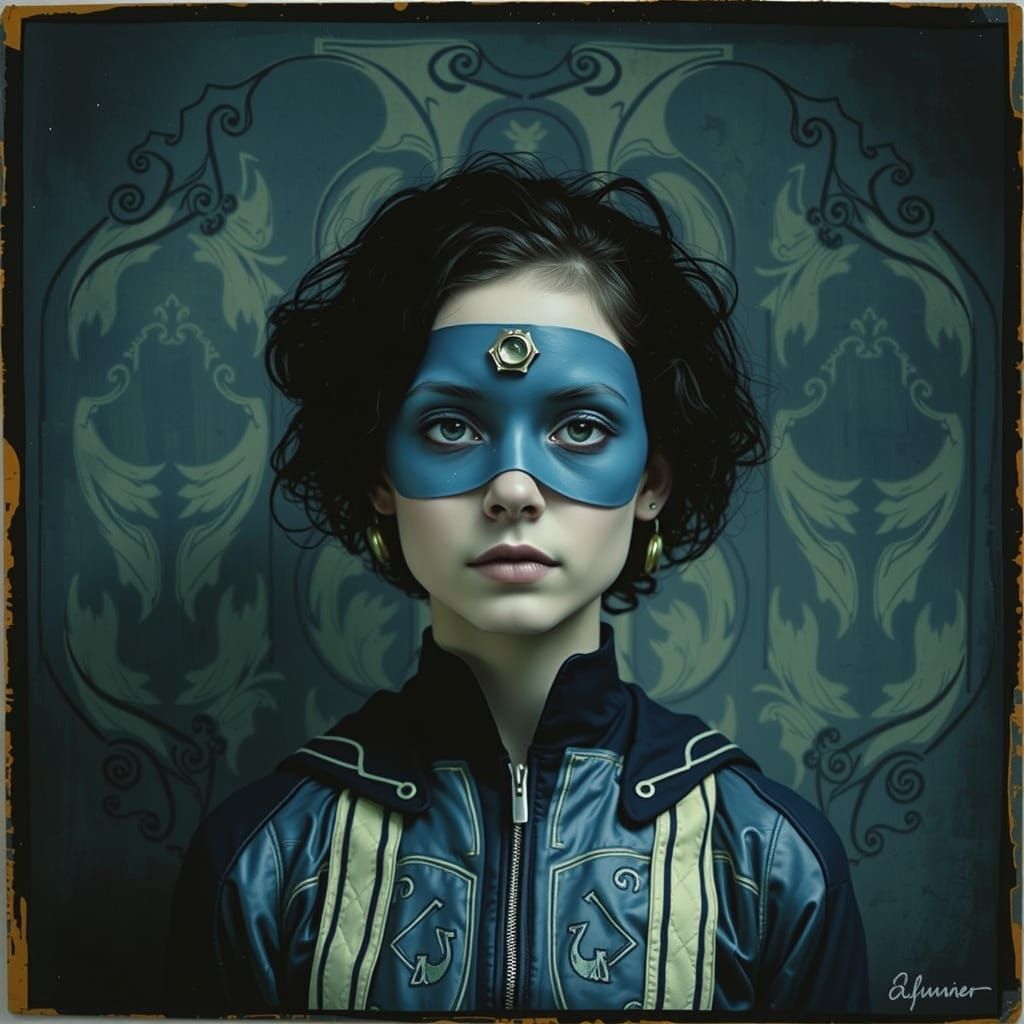 Avant-Garde Lifeguard Portrait in Radioactive Cyanotype Styl...