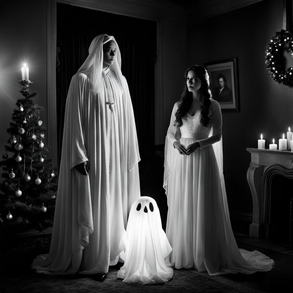 Ethereal Encounter: Man and Ghostly Spirit in Monochrome