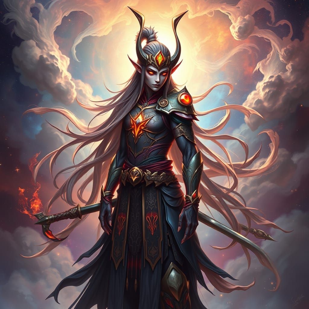 Primordial Power in a Drow Elf Samurai