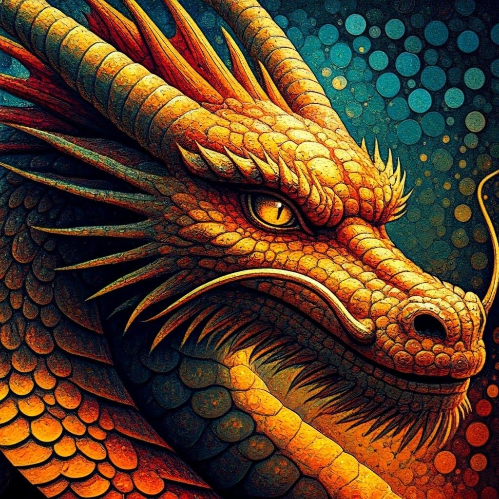 Pointillist Dragon Head in Vibrant Acrylics