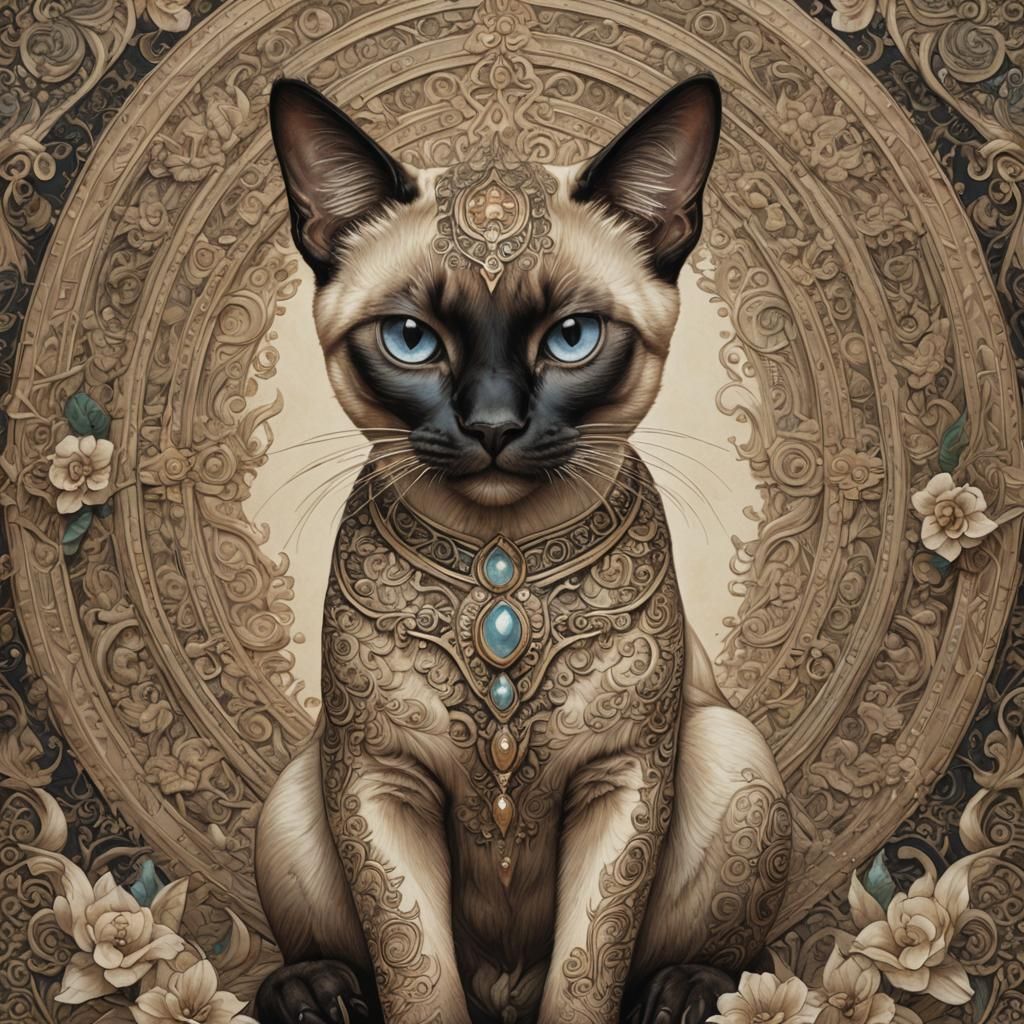 Siamese Feline Goddess: A Masterpiece Illustration