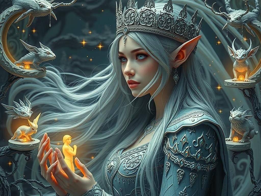 Regal Elven Queen with Enchanted Forest Double Exposure