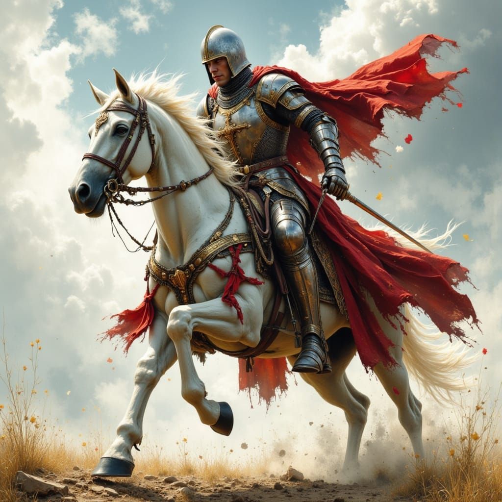 Crusader in Detailed Armor on Horseback