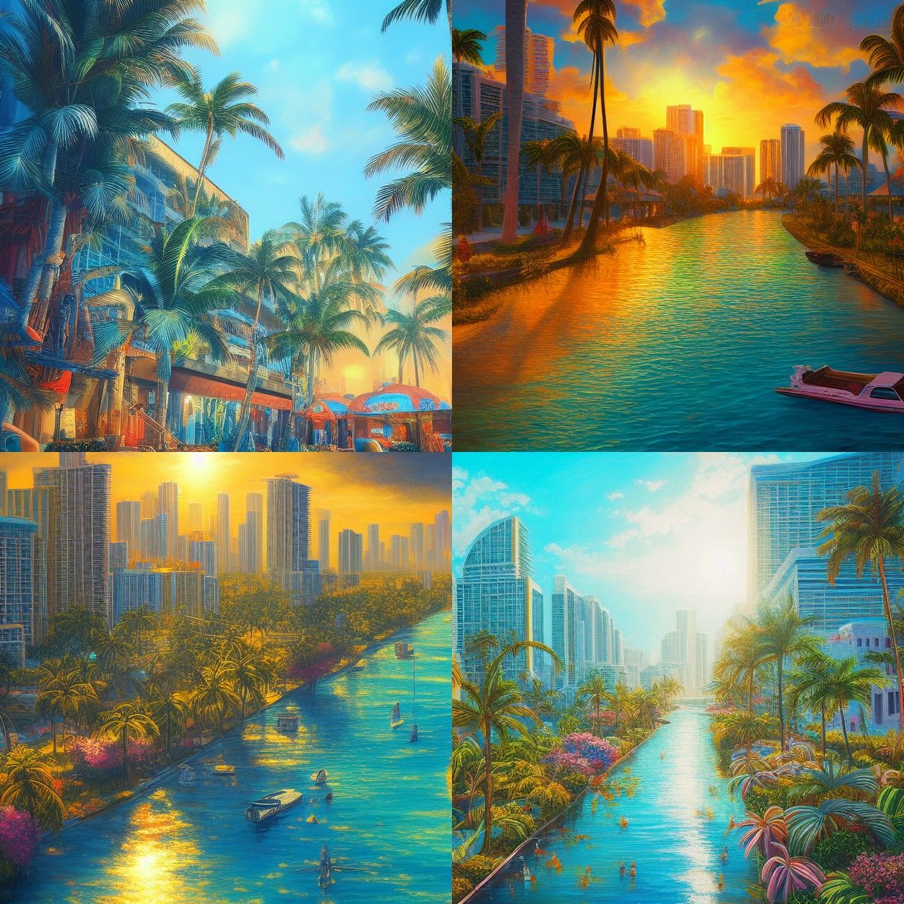 Sunny Miami: A Detailed and Saturated Painting