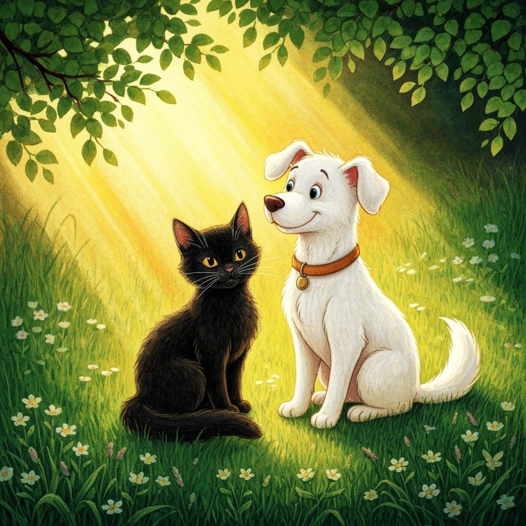 Black Cat and White Dog in Cozy Sunbeam