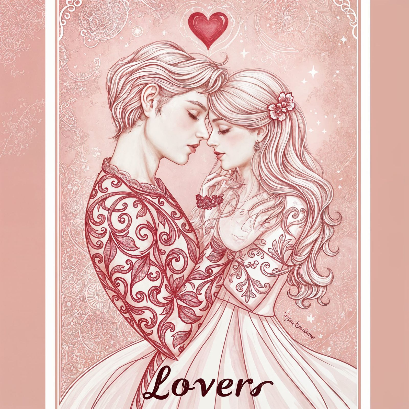 Romantic Tarot Card Illustration in Pastel Hues