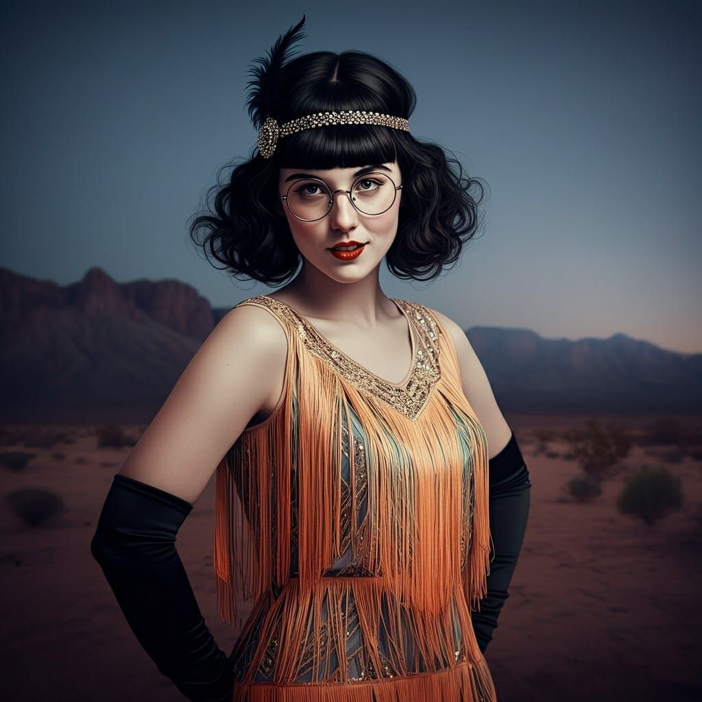 Flapper in Desert Landscape, Golden Hollywood Style