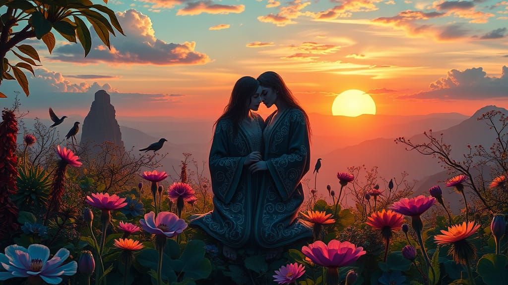 Dreamlike Fantasy Scene in Intricate Embroidered Robes