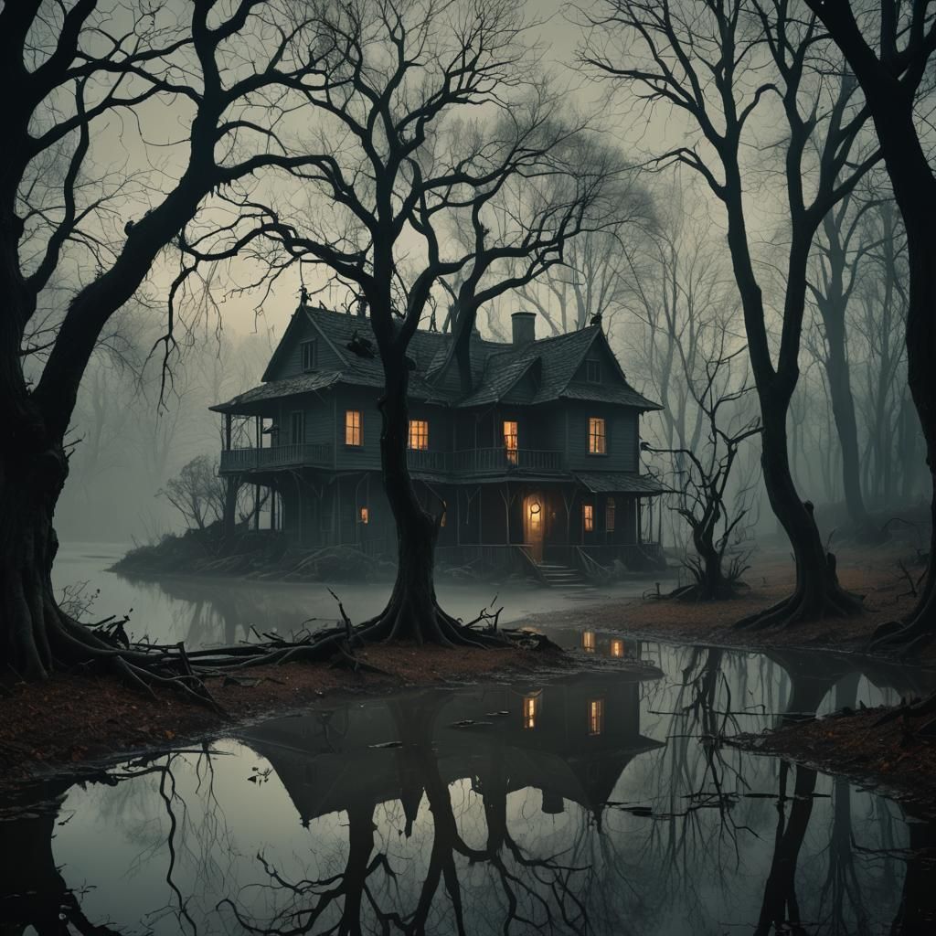 Creepy House in Dark Fantasy Surrealism
