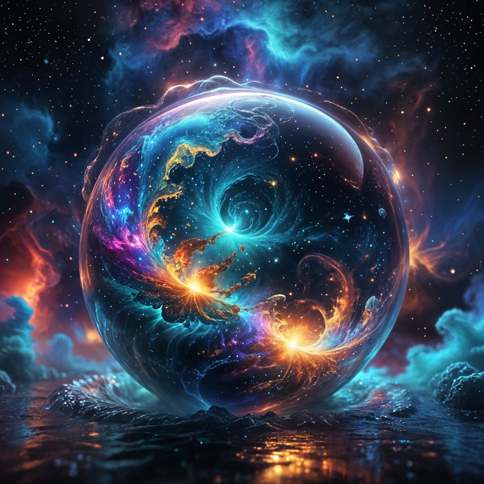 Celestial Water Orb in Vibrant Colors