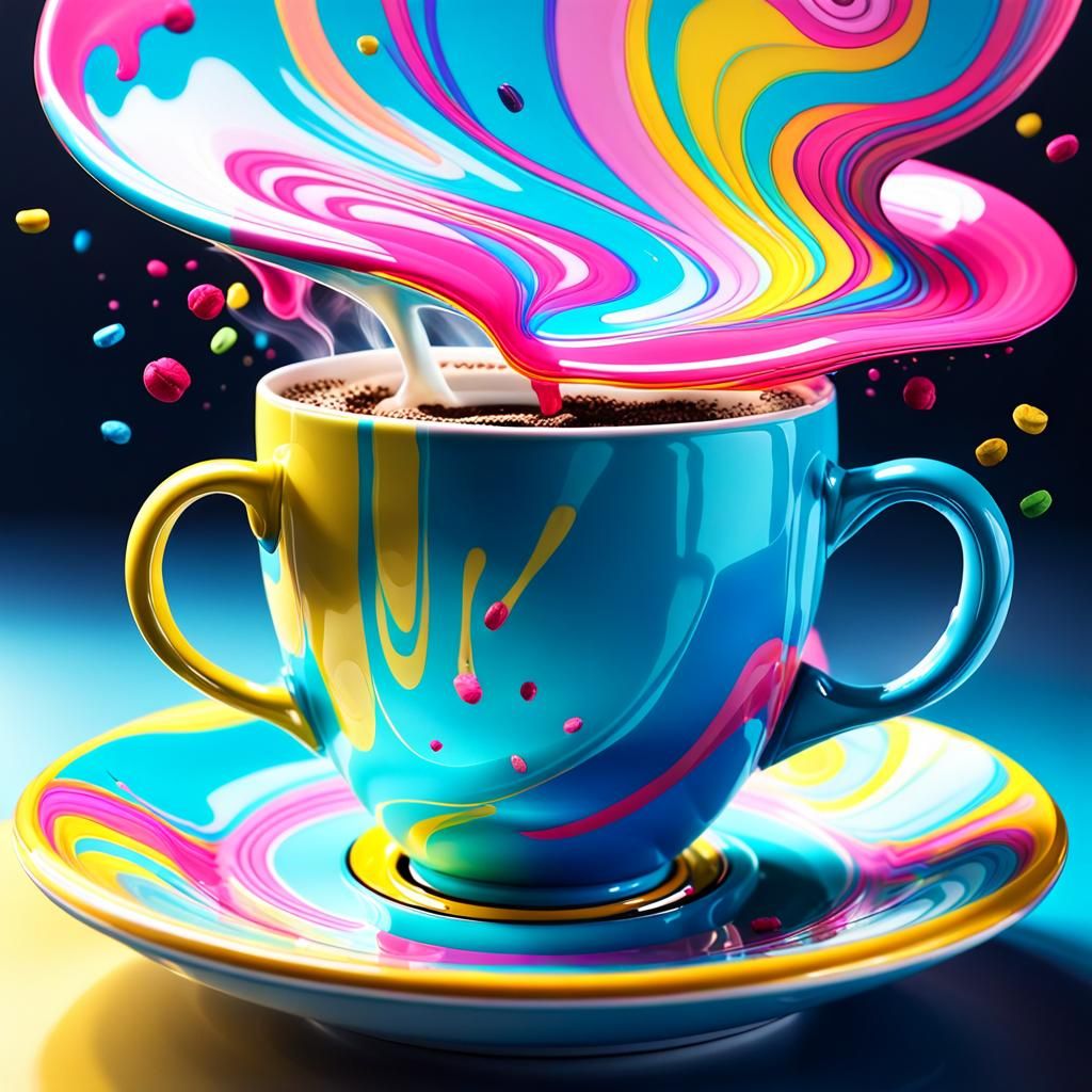 Steaming Coffee Cup in Candy Art Style