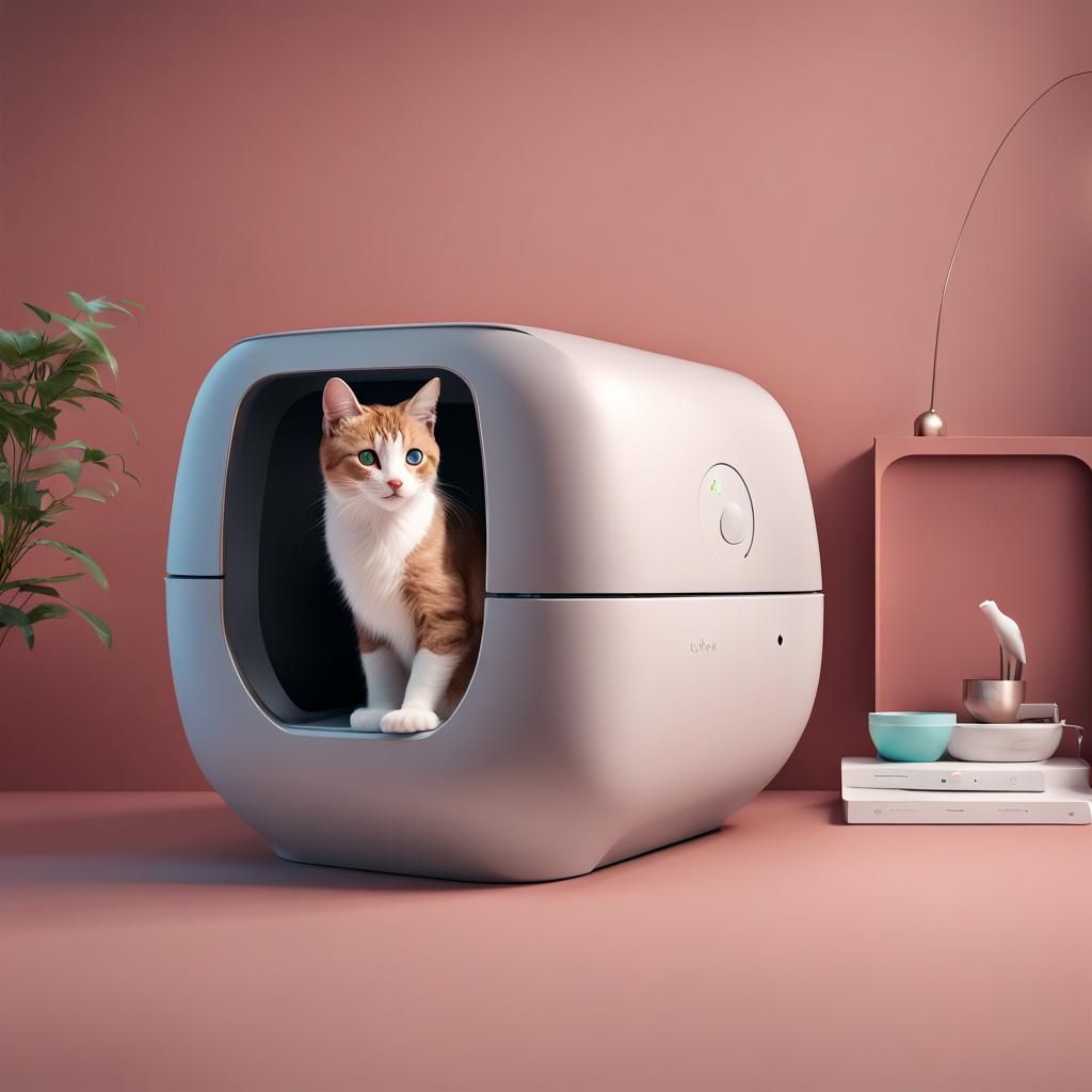Futuristic Smart Cat Litter Box: Modern Design