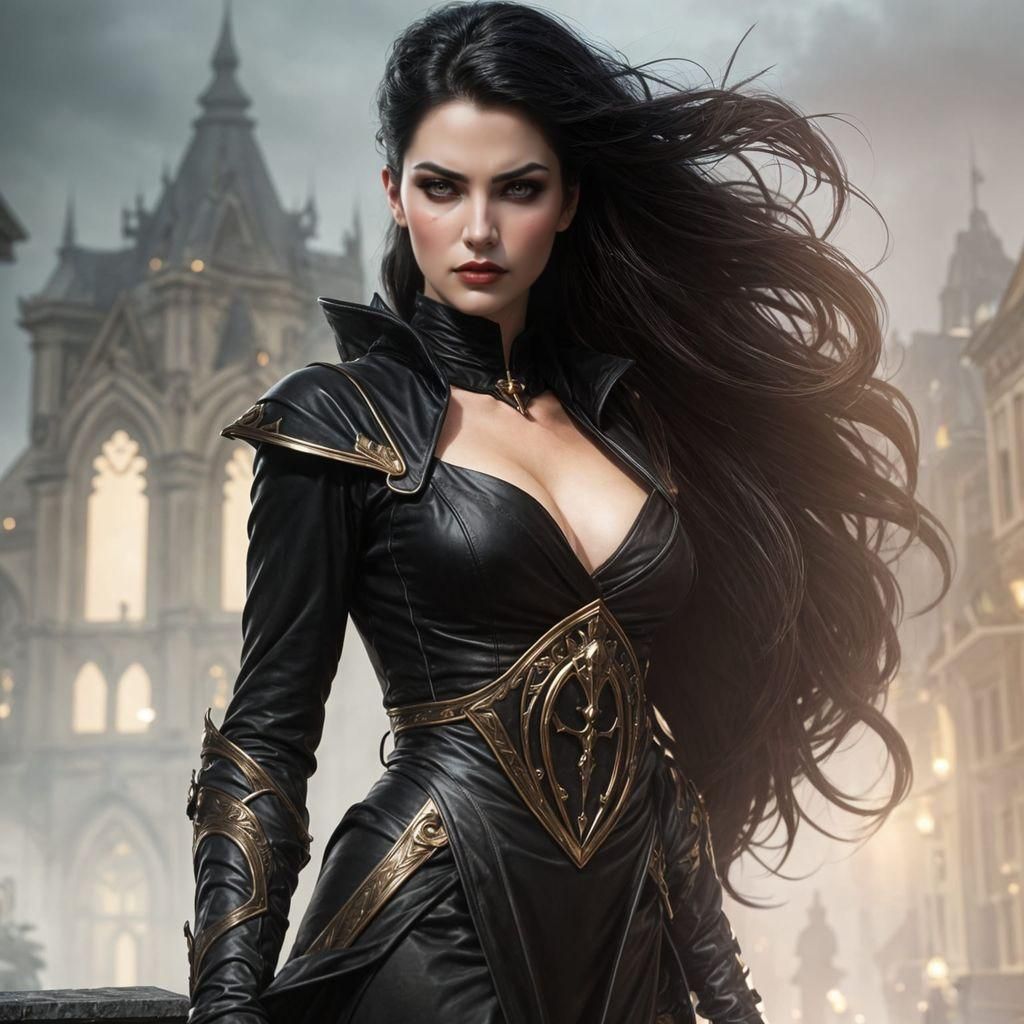 Vampire Assassin in Dark City: Hyperdetailed Art