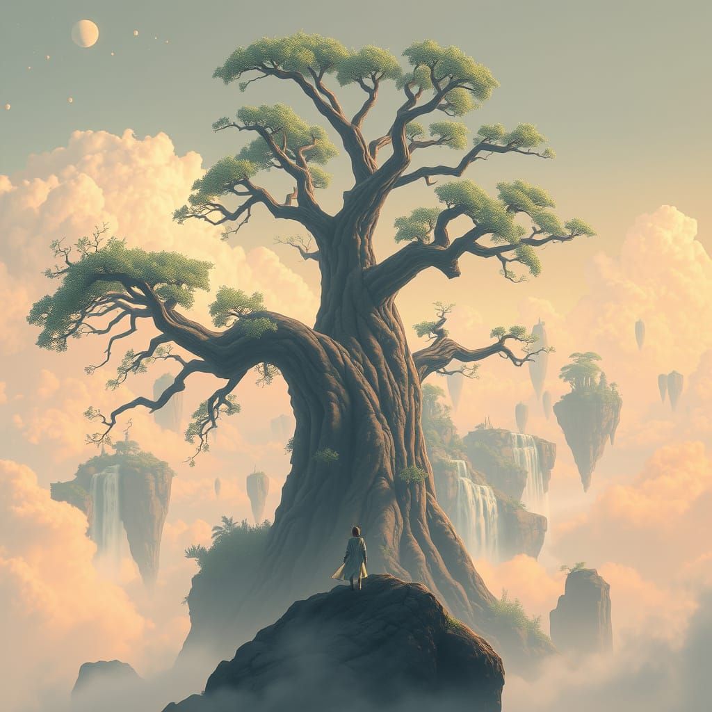 Anime Landscape with Floating Islands in Pastel Sky