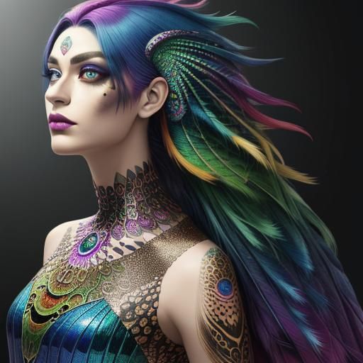 Colorful Dragon Scale Woman: Holographic Cosmic Art