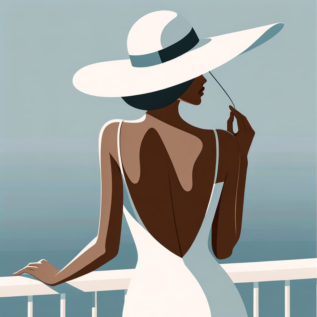 Minimalist Woman in White Dress, Modern Illustration