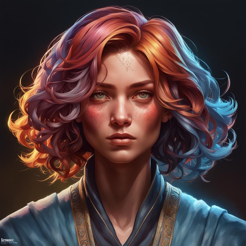 Detailed Portrait with Dynamic Lighting in Art Nouveau Style