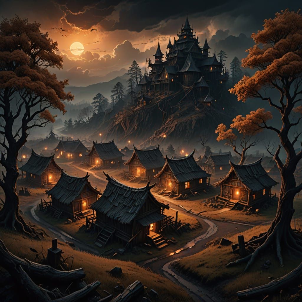Ethereal Orc Village in Twilight Shadows