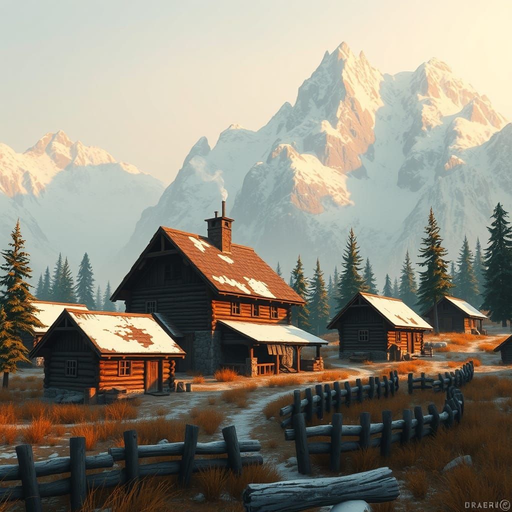 Nordic Hunter Settlement in Mountain Valley