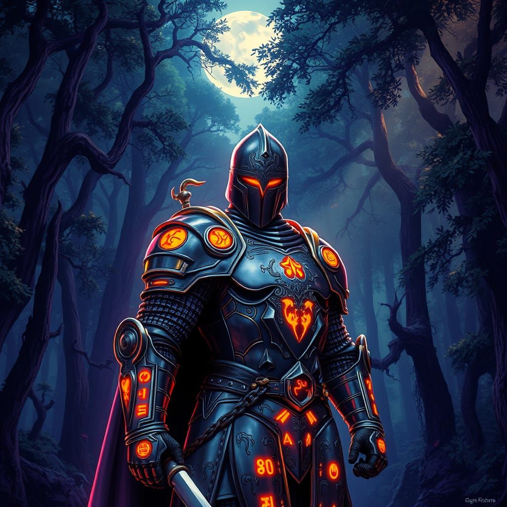 Knight in Mystical Forest: Comic Book Style