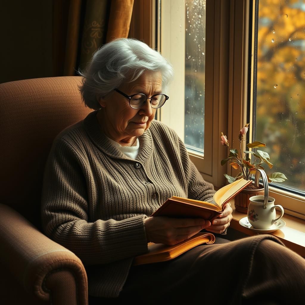 Cozy Autumn Reading Scene in Classic Painting Style