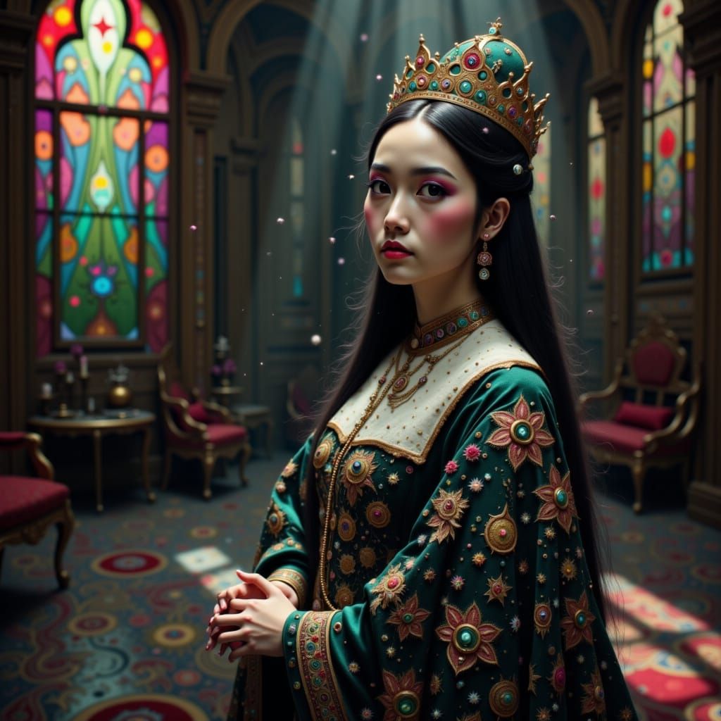 Tsarina in Opulent Robes in Grand Chamber