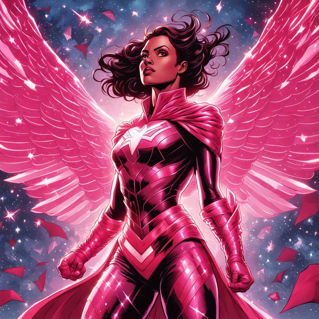 Pink Superhero with Wings in Comic Book Art