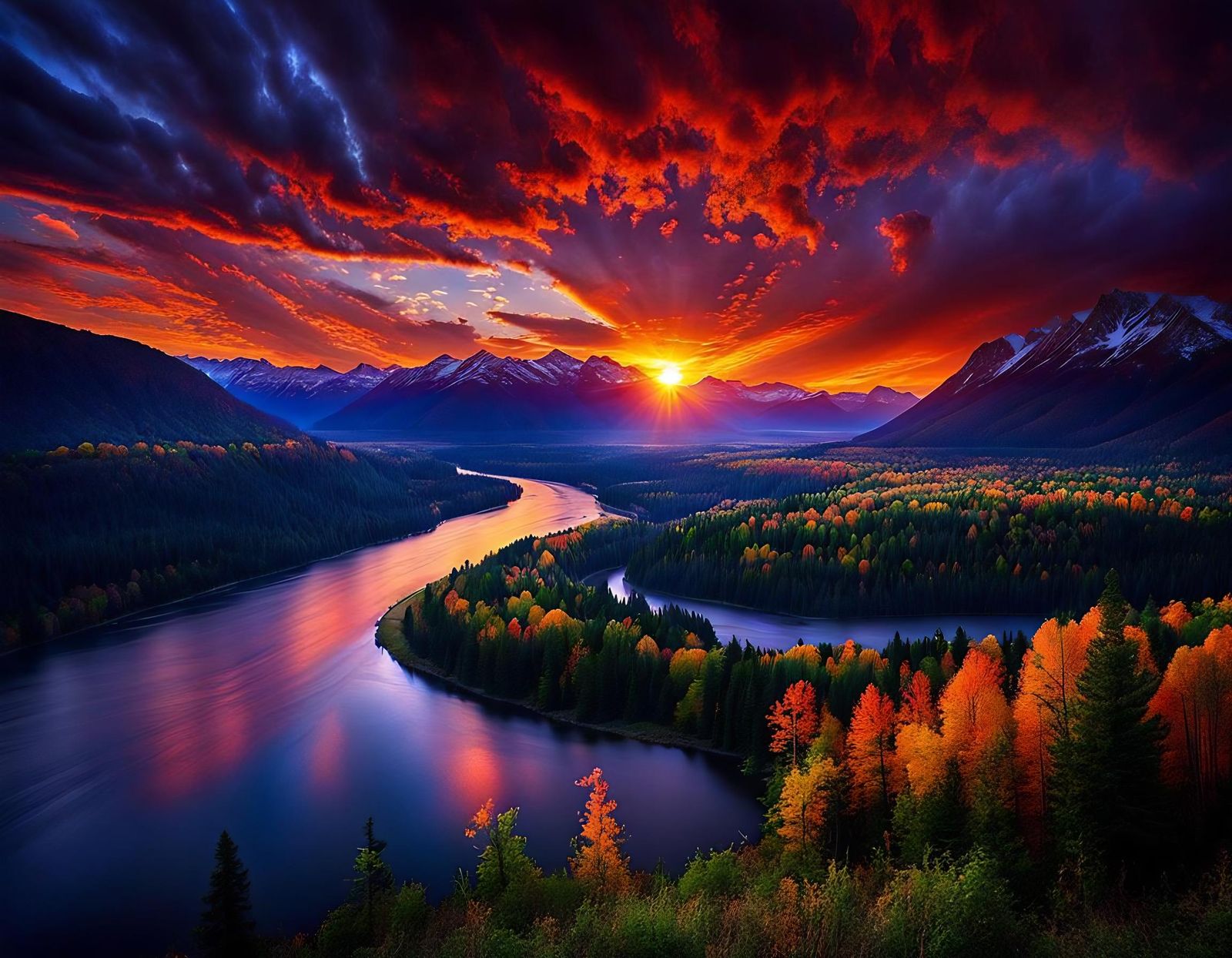 Epic Mountain River Valley Sunset Photography