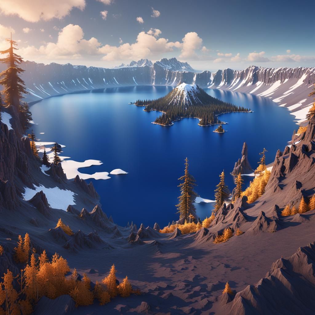Fantastical Crater Lake Matte Painting