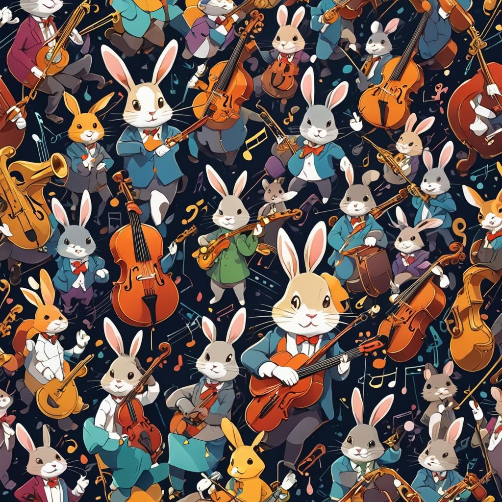 Whimsical Anime Animals Play Music Notes