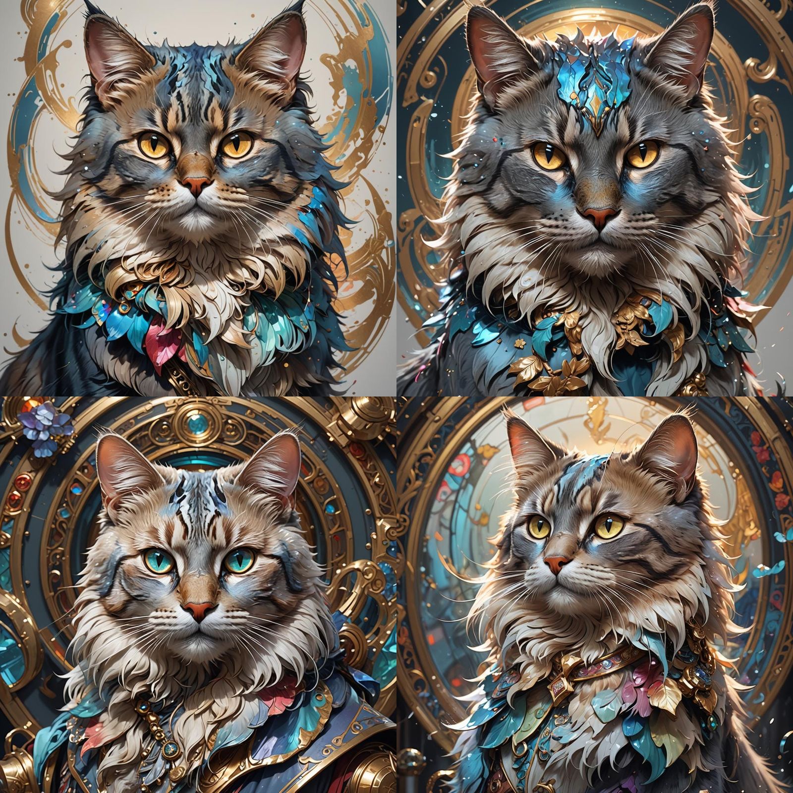 Hyperdetailed Cat Portrait in Art Nouveau Style