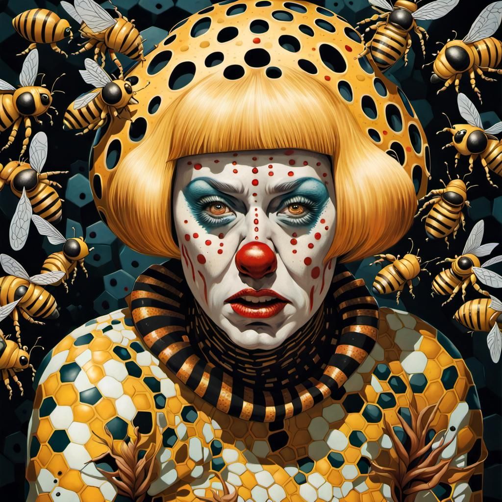 Clown Woman's Beehive Nightmare, Surrealist Art