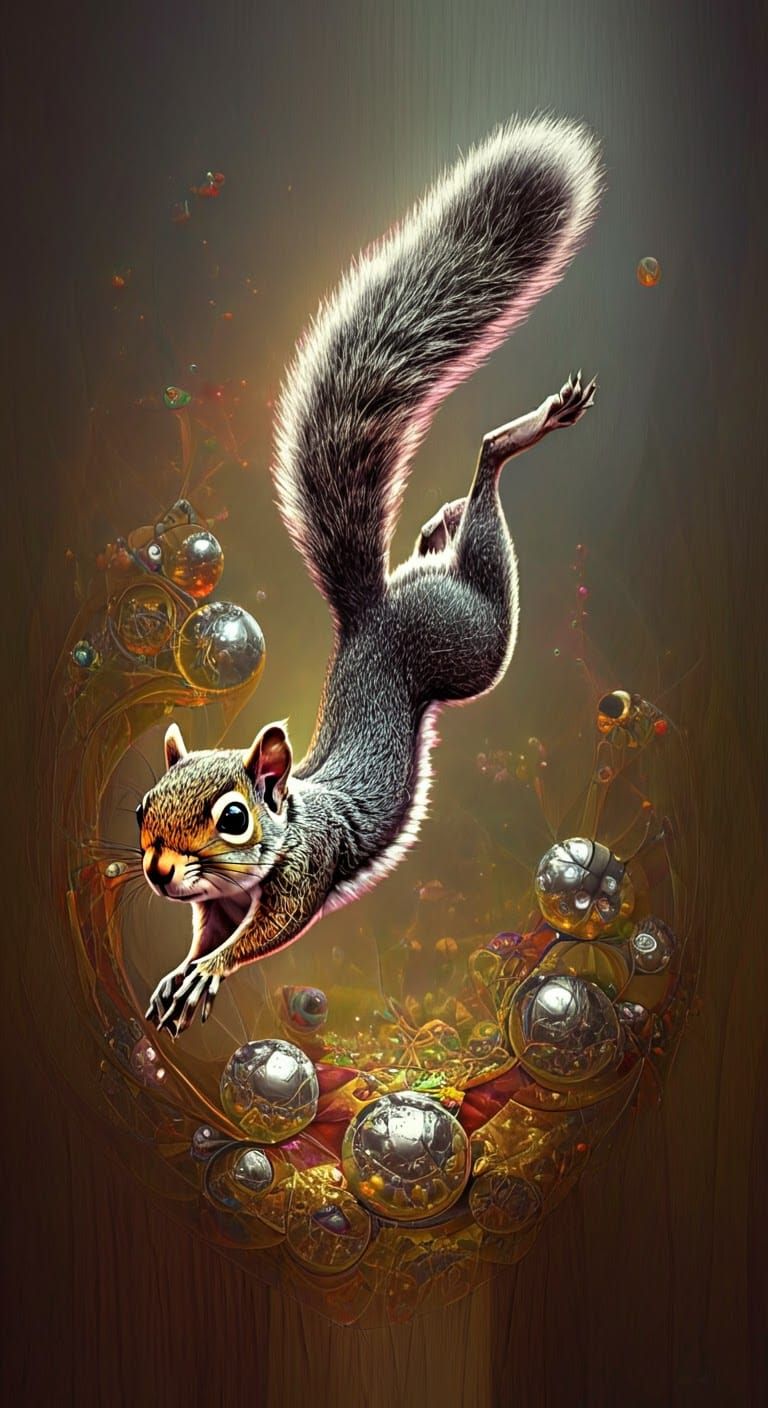 Surreal Long-Necked Squirrel in Dreamscape, Biomechanical Su...