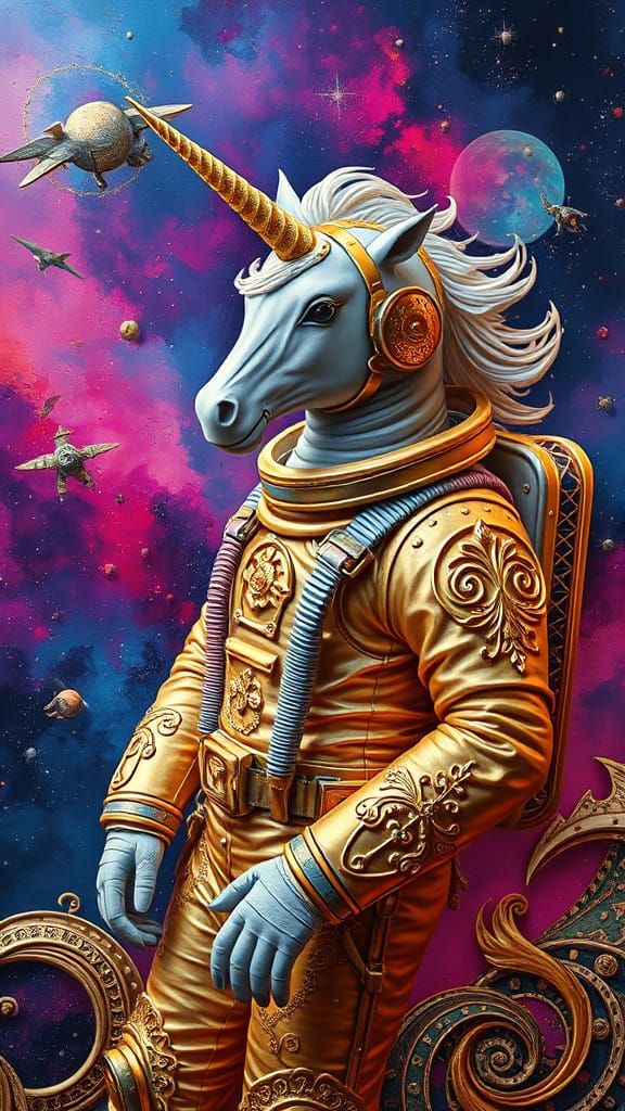 Unicorn Astronaut Crystal Moebius contrasting colors deep co...