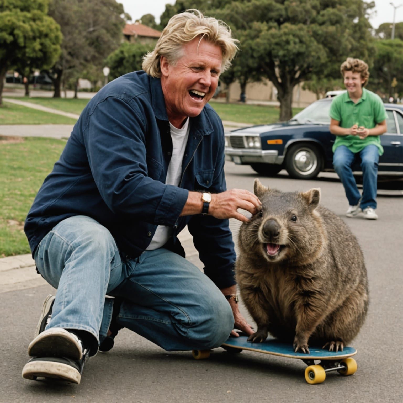 Gary Busey Tickling Wombat: Humorous AI Art