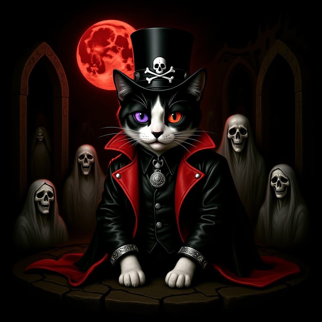 Vampire Cat Council in Gothic Fantasy Style
