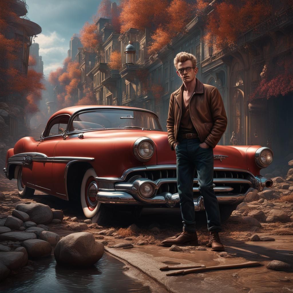 James Dean: Detailed Matte Painting in Deep Color