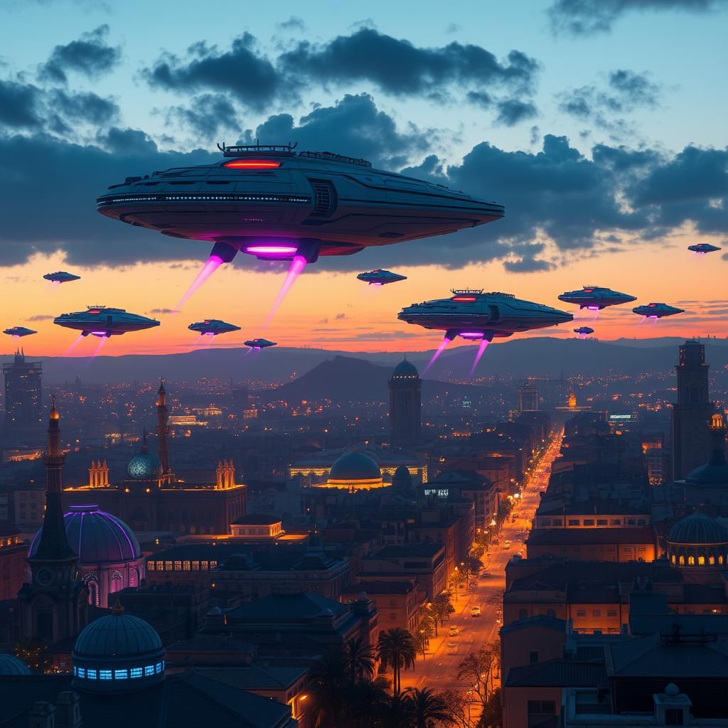 Spaceships Descend on Jerusalem at Dusk