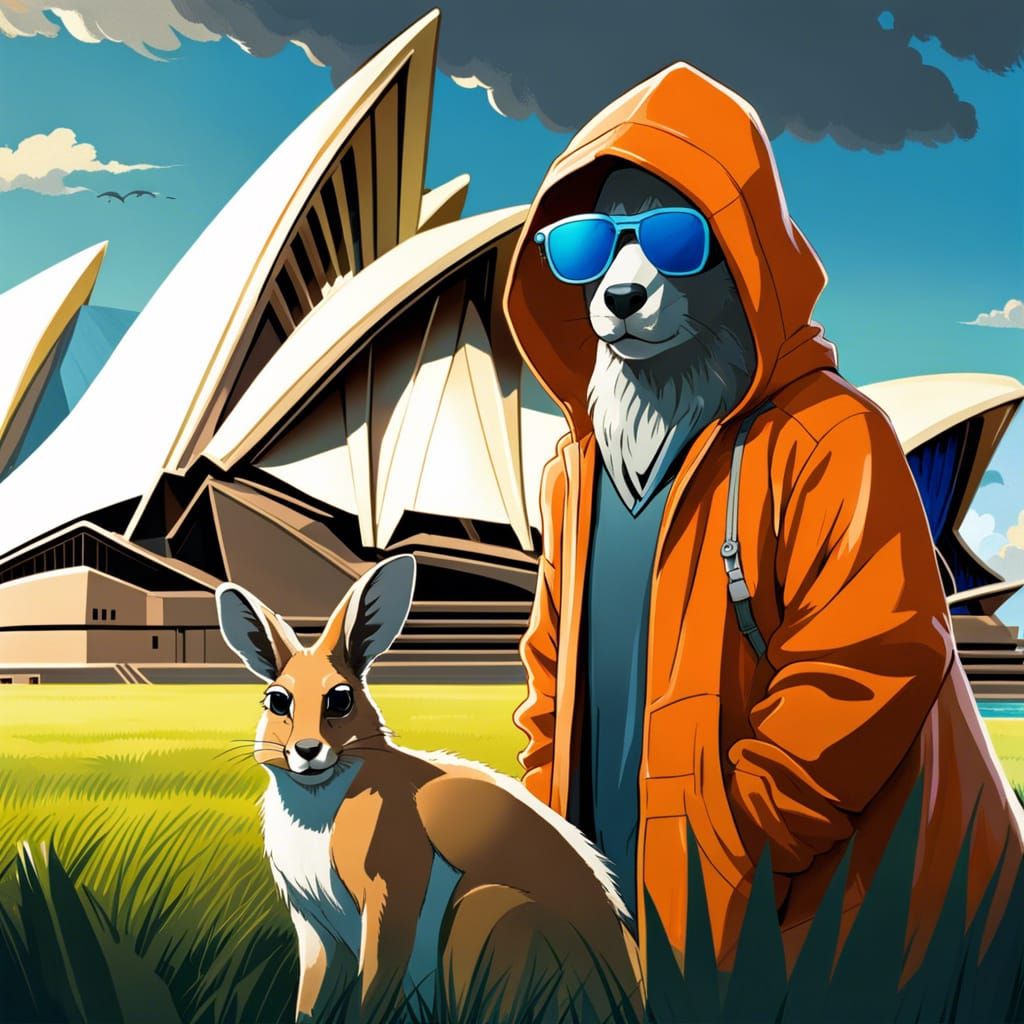 Kangaroo in Sydney Opera House: Makoto Shinkai Style