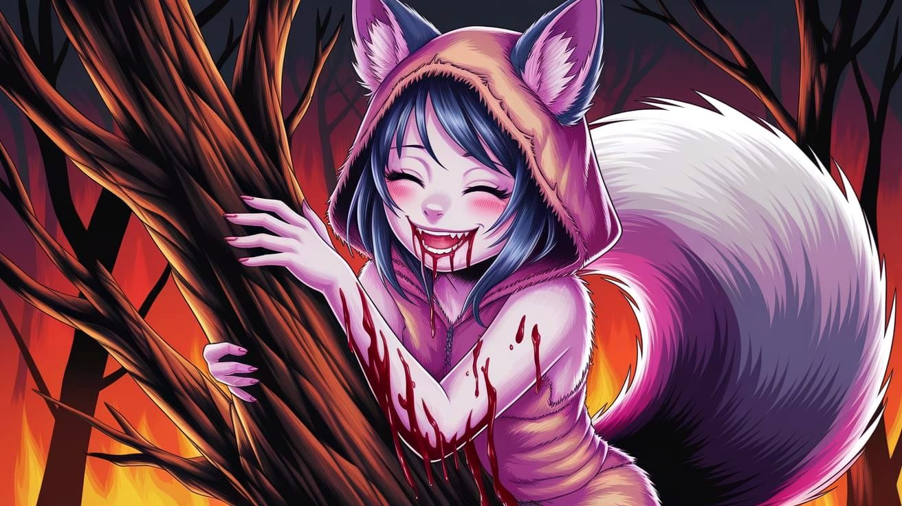 Anime Fox-Demoness Clings to Burning World Tree