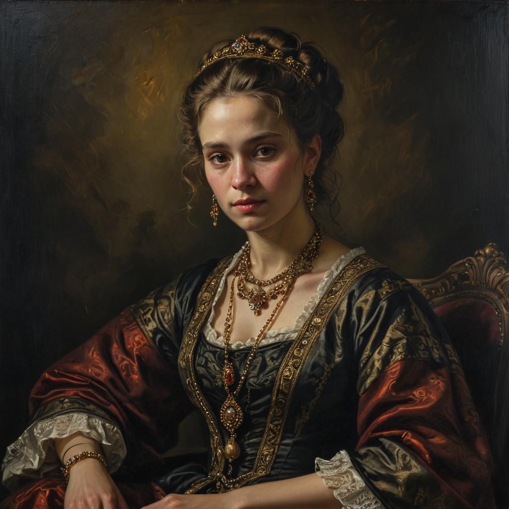 Rembrandt-esque Portrait of Woman in Ornate Clothing