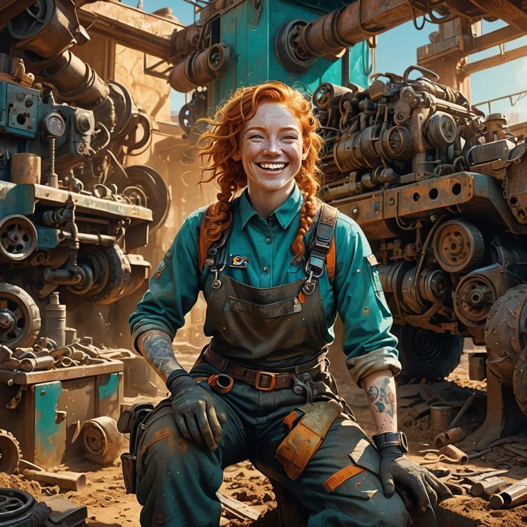 Happy Mechanic in Fantasy Concept Art Style