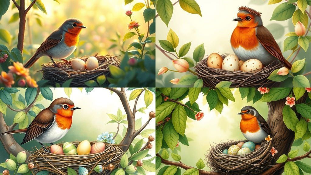 Robin Protecting Nest in Storybook Style