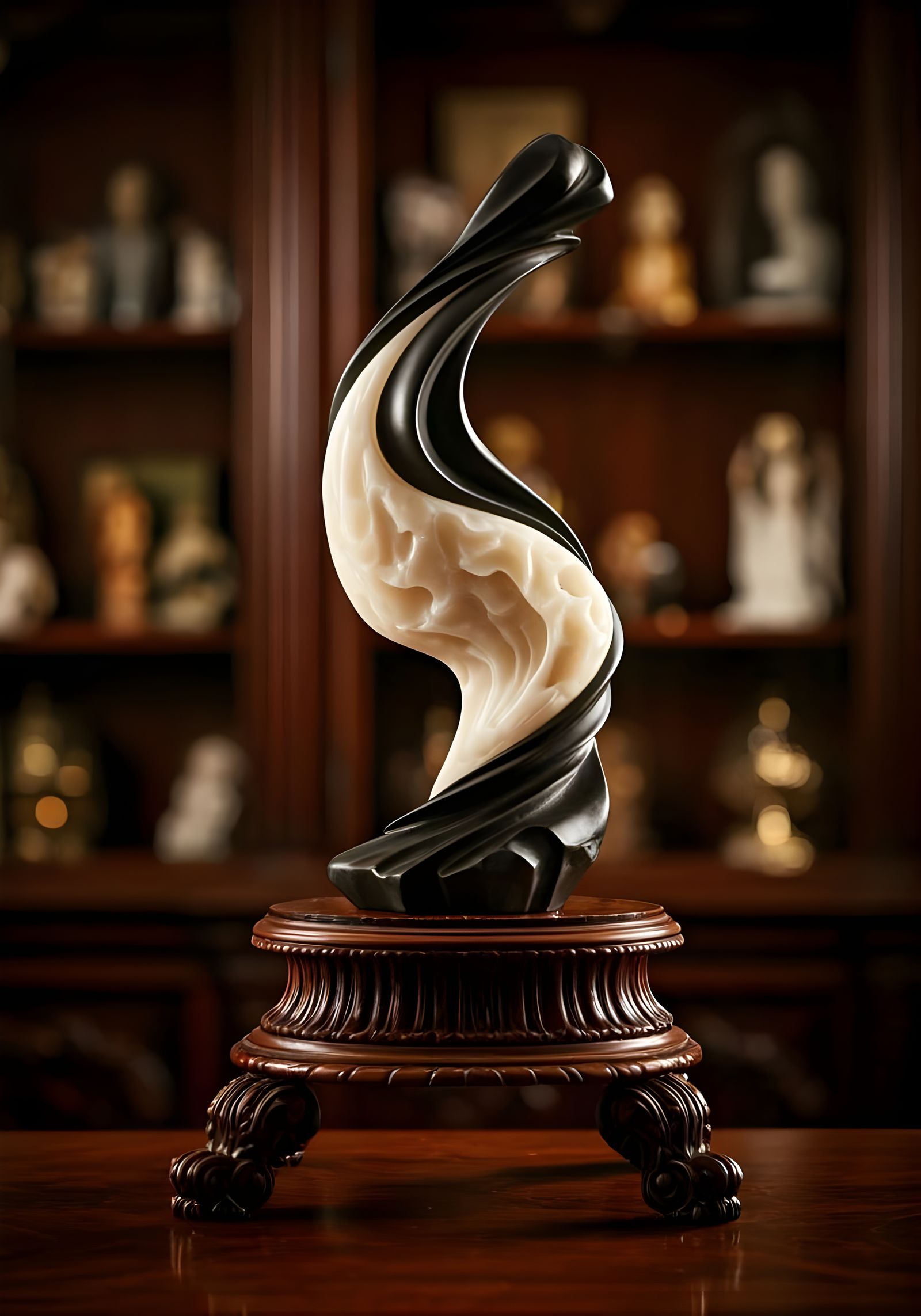 Sculptural Duality of Valor and Virtue in Ebony and Alabaste...