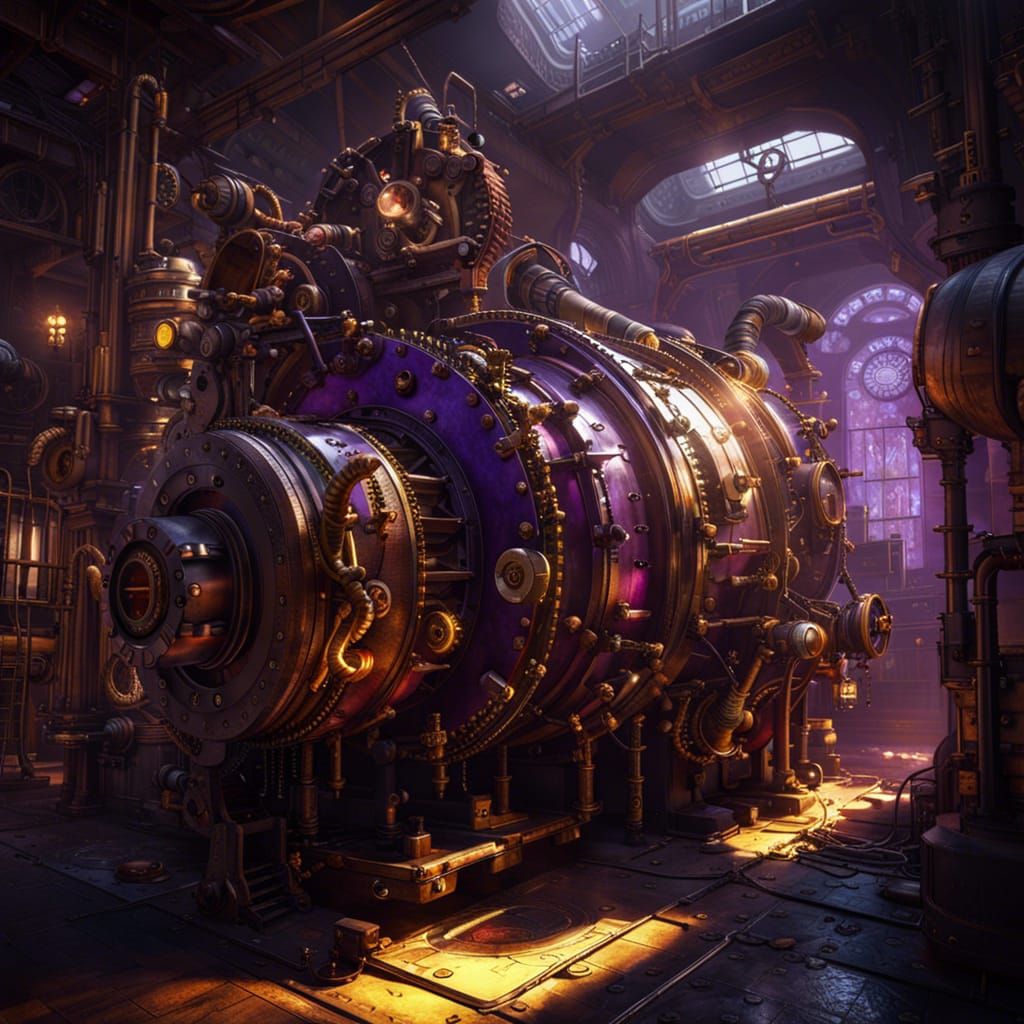 Heavy steampunk industrial machinery
