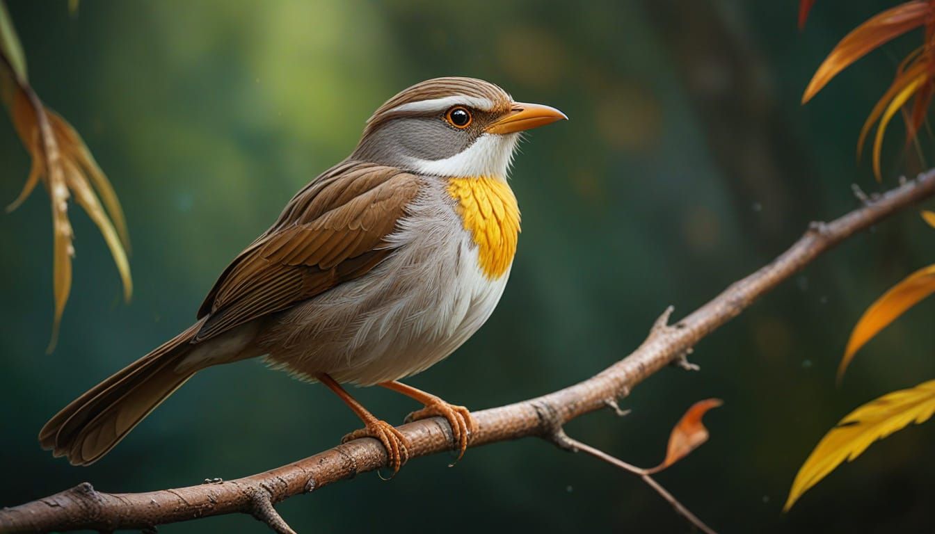 Hyperrealistic Yellow-Eyed Babbler Bird Art