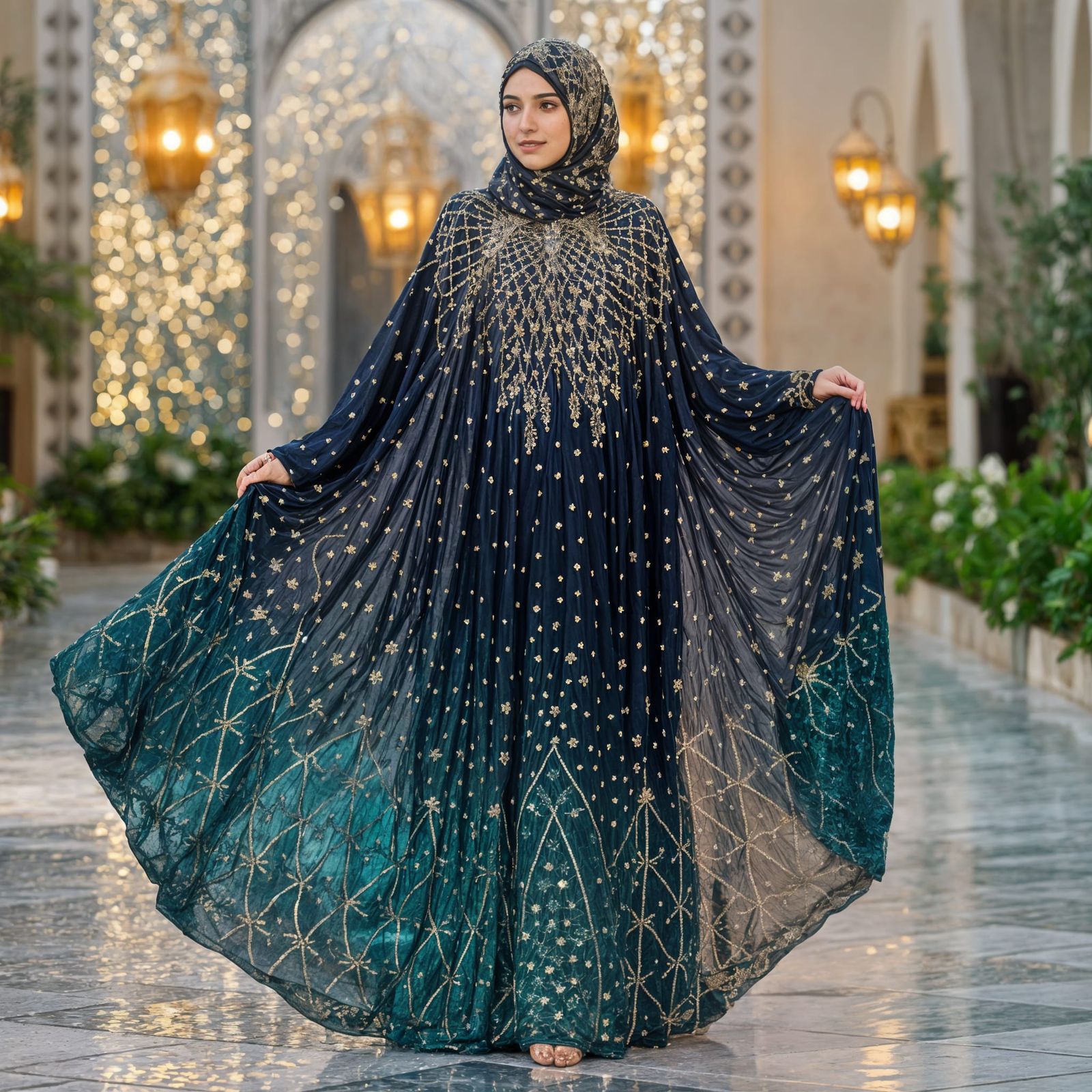 Palestinian Woman Exudes Elegance in Sequin-Thobe Portrait
