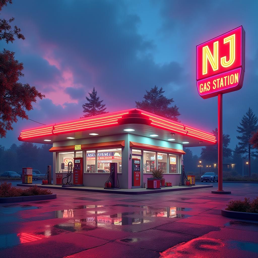 Psychedelic Gas Station in Retro-Futuristic Style
